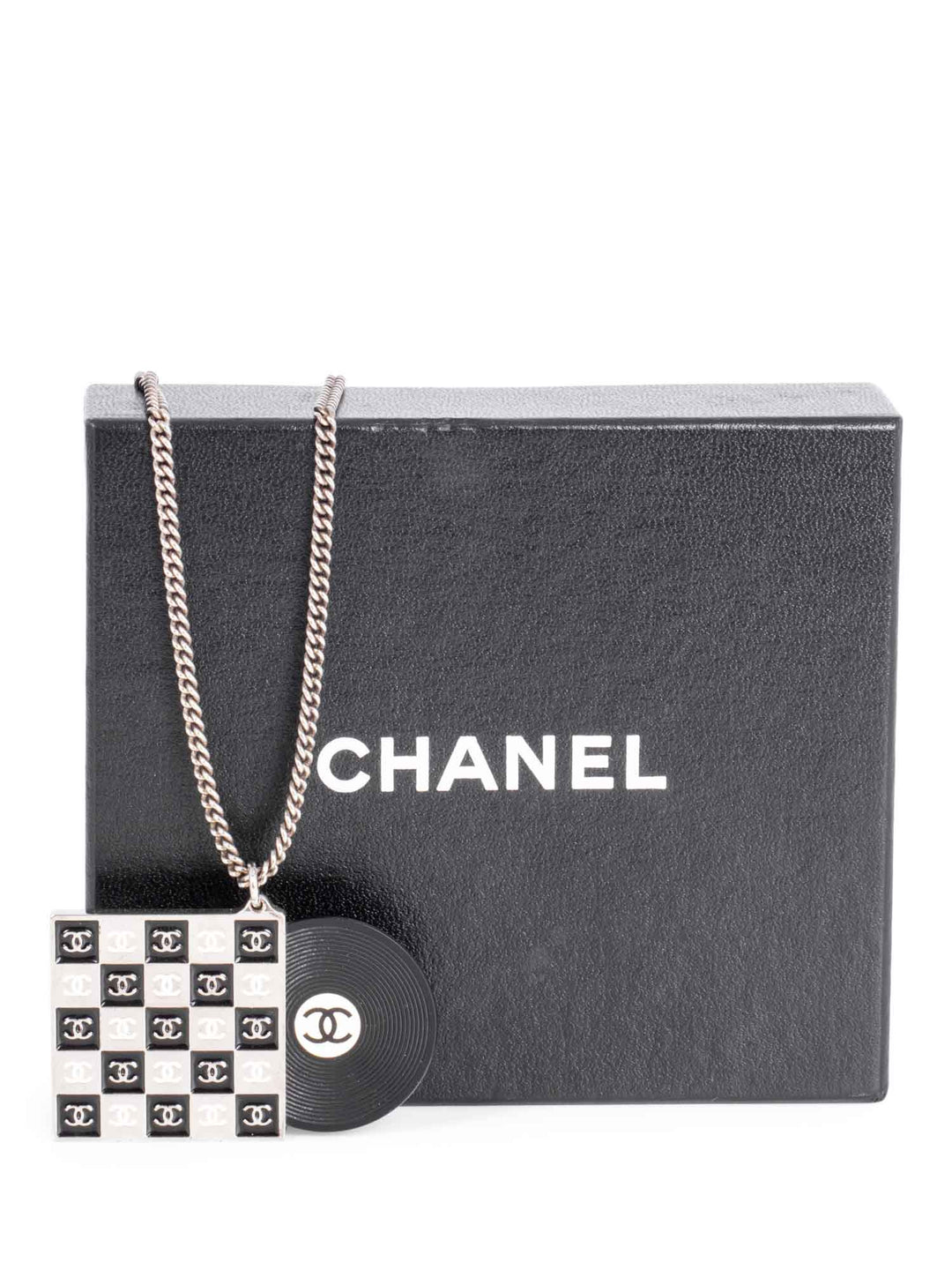 Top Quality Chanel CC Logo Record Player Silver Necklace Black