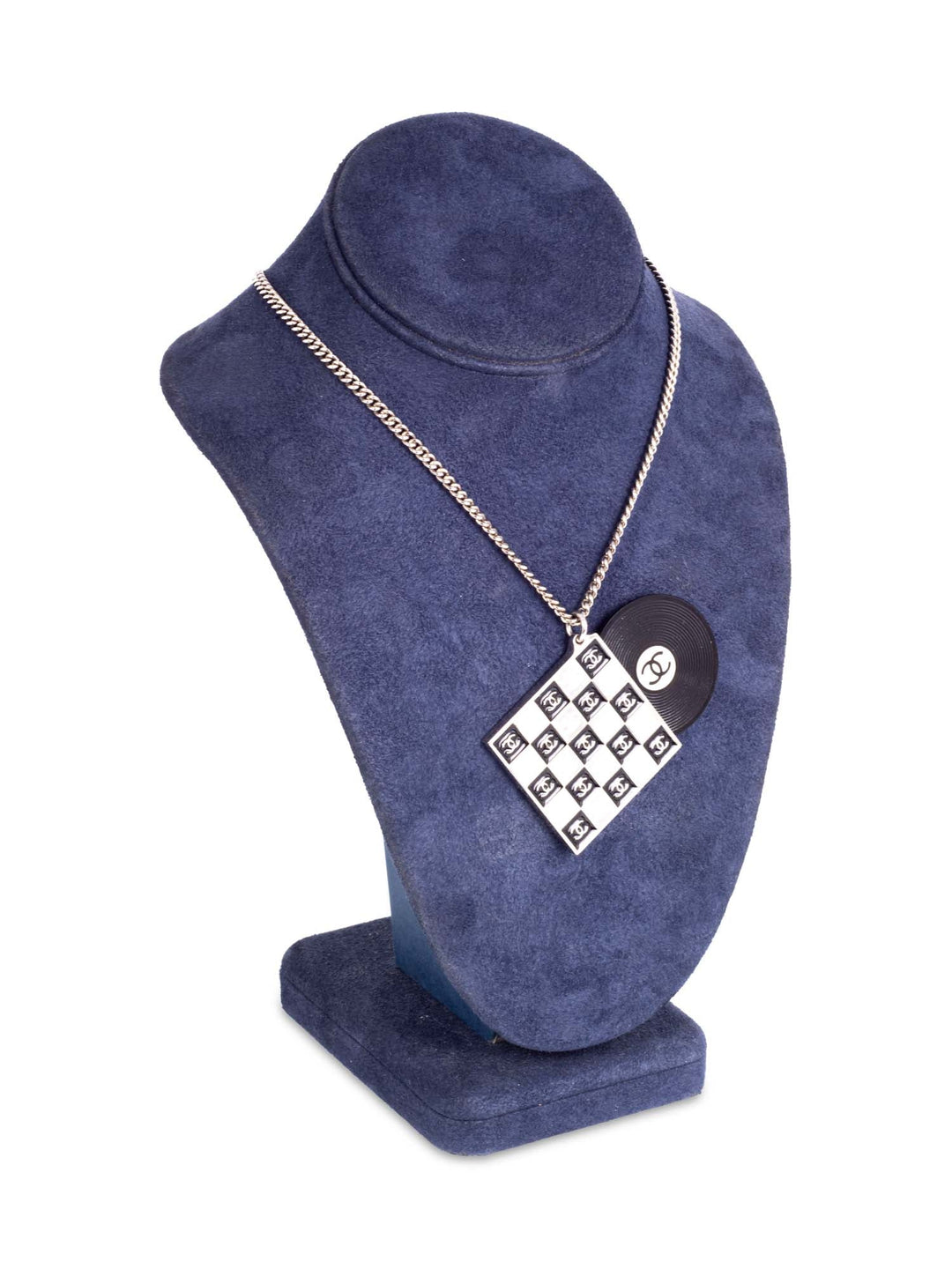 Top Quality Chanel CC Logo Record Player Silver Necklace Black