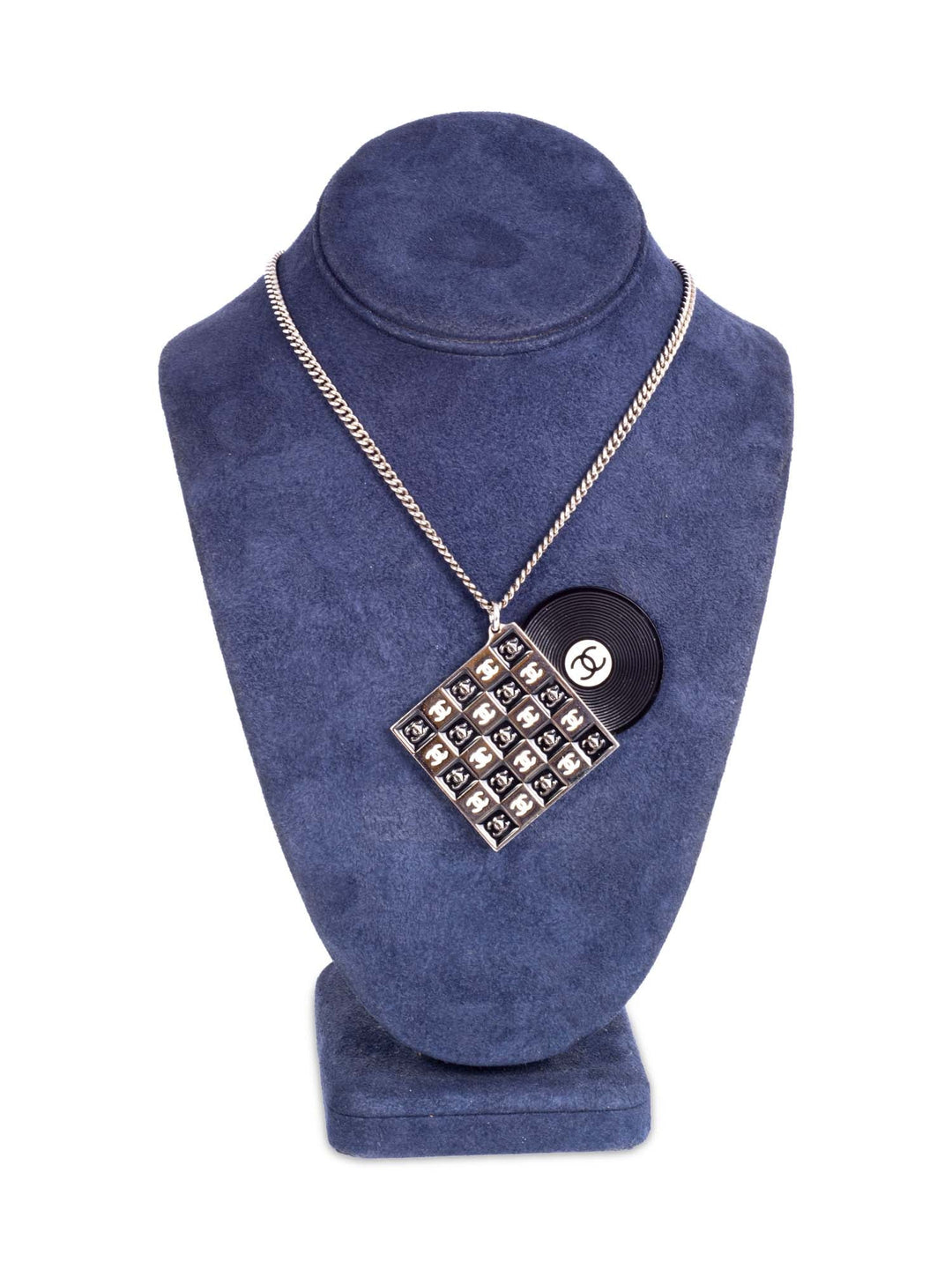 Top Quality Chanel CC Logo Record Player Silver Necklace Black
