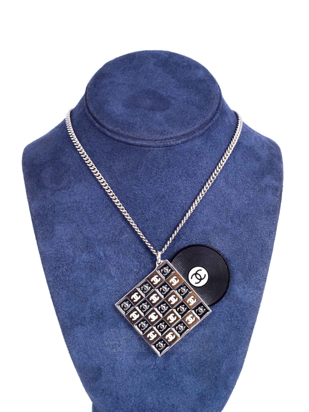 Top Quality Chanel CC Logo Record Player Silver Necklace Black