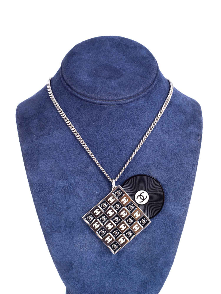 Top Quality Chanel CC Logo Record Player Silver Necklace Black
