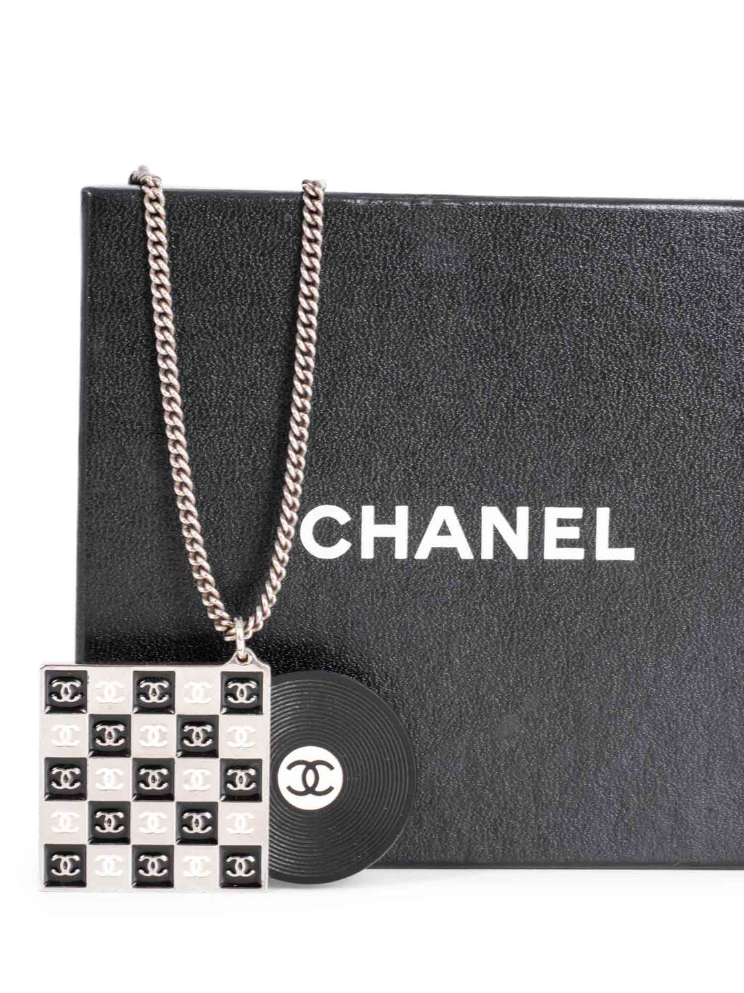 Top Quality Chanel CC Logo Record Player Silver Necklace Black