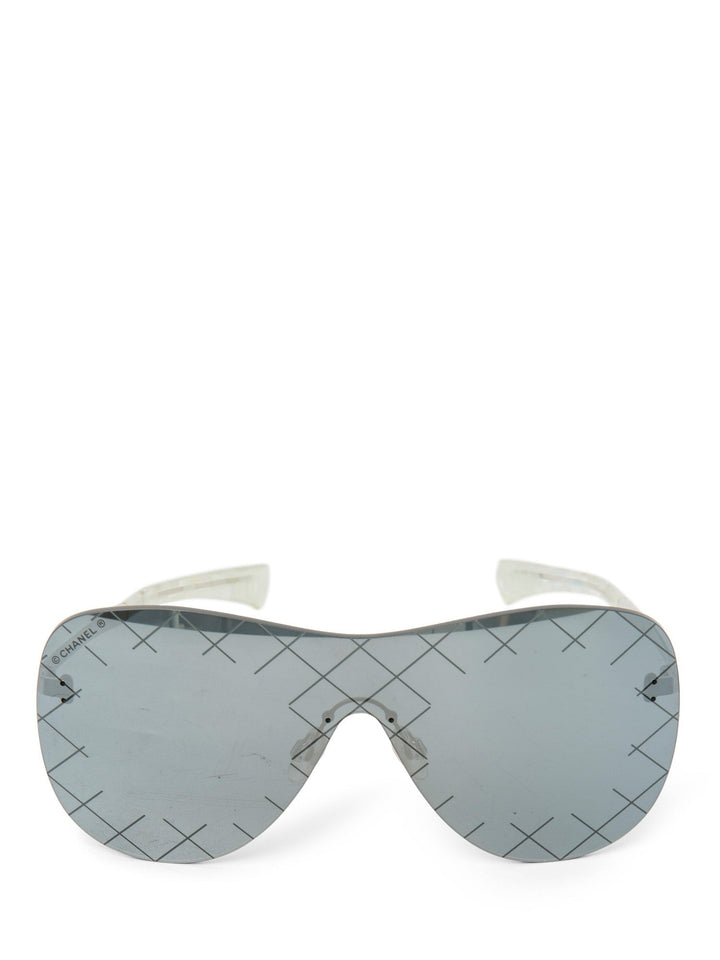 Top Quality Chanel CC Logo Runway Aviator Sunglasses Silver