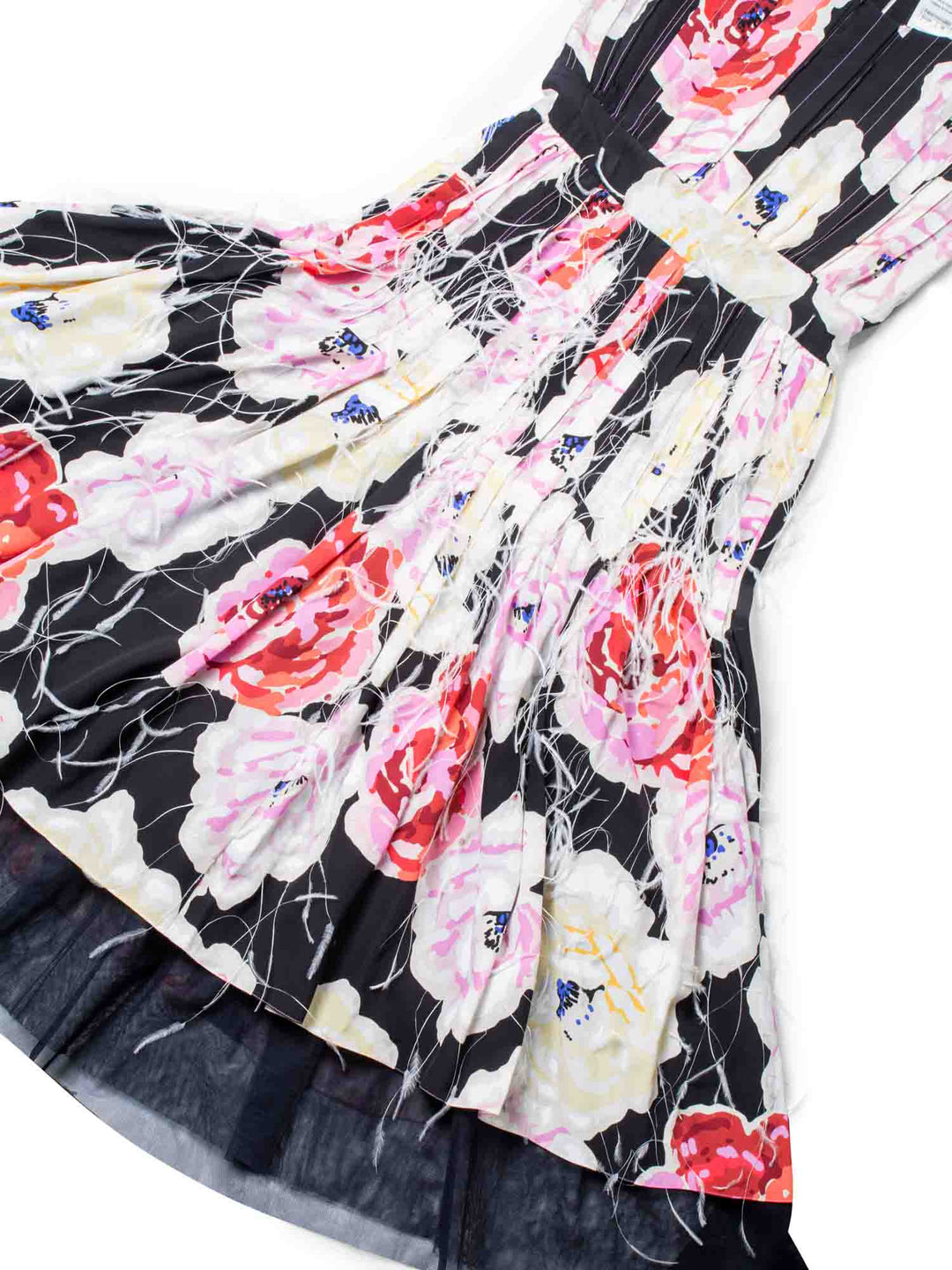 Top Quality Chanel CC Logo Runway Silk Feathered Cameilla A-Line Dress Multicolor