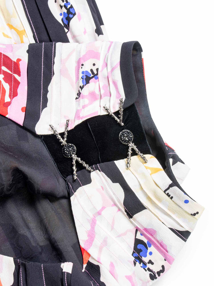 Top Quality Chanel CC Logo Runway Silk Feathered Cameilla A-Line Dress Multicolor