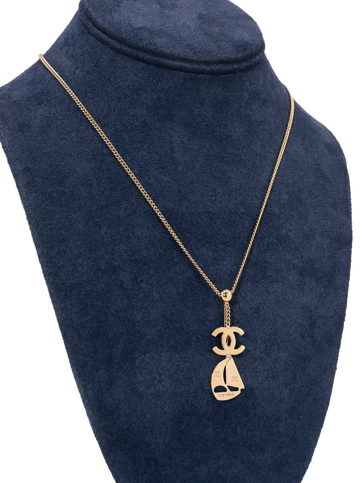 Top Quality Chanel CC Logo Sailboat Charm Necklace Gold