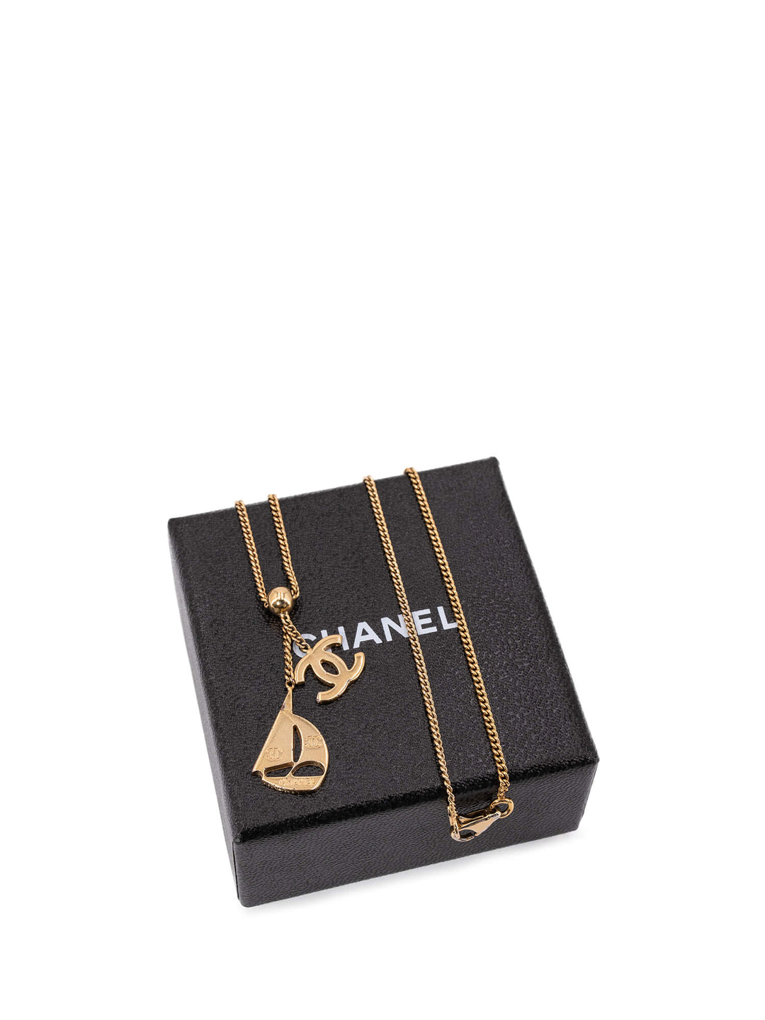 Top Quality Chanel CC Logo Sailboat Charm Necklace Gold