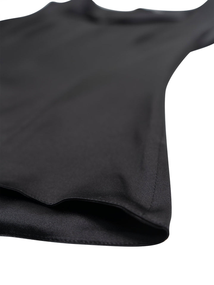 Top Quality Chanel CC Logo Satin Silk V-Neck Blouse Black