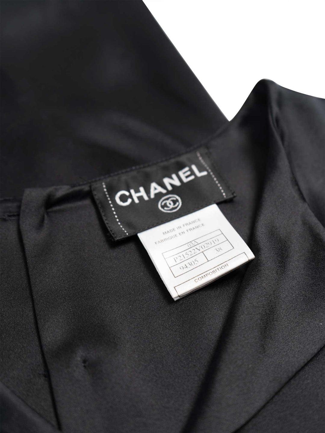 Top Quality Chanel CC Logo Satin Silk V-Neck Blouse Black