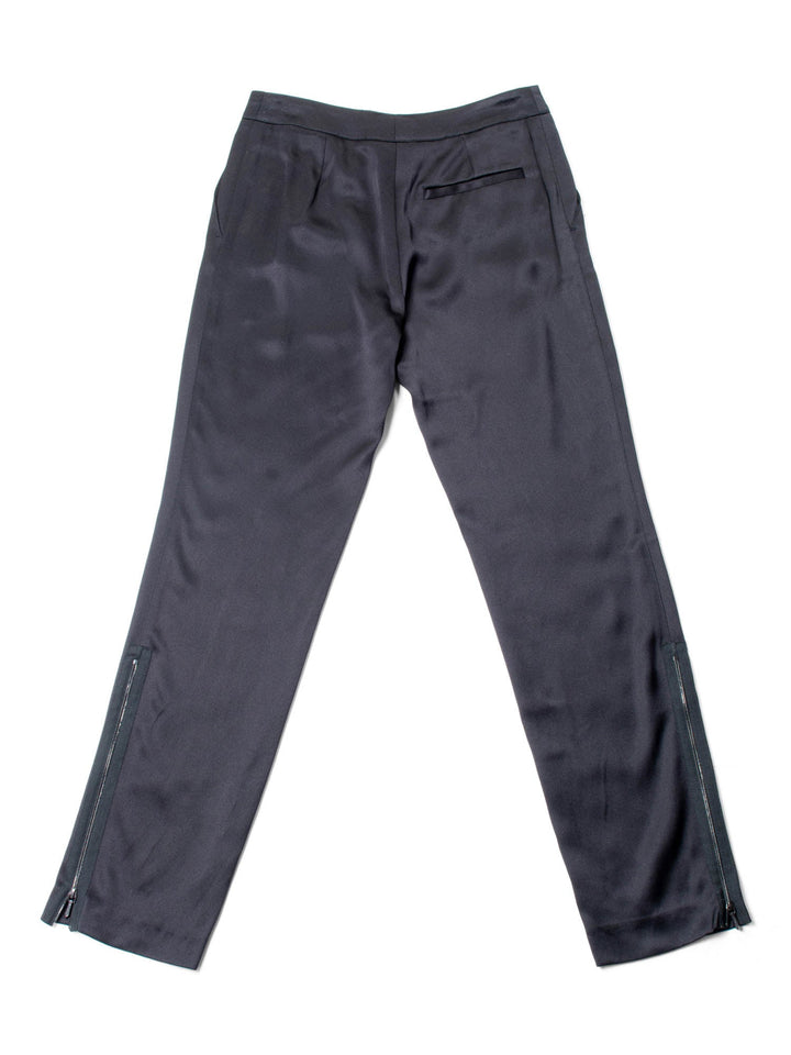 Top Quality Chanel CC Logo Satin Silk Zippered Pants Black