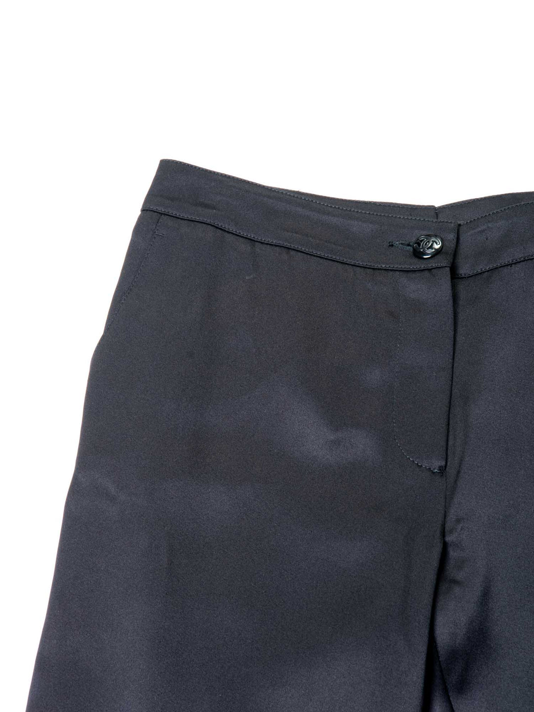 Top Quality Chanel CC Logo Satin Silk Zippered Pants Black