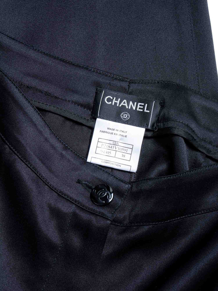 Top Quality Chanel CC Logo Satin Silk Zippered Pants Black
