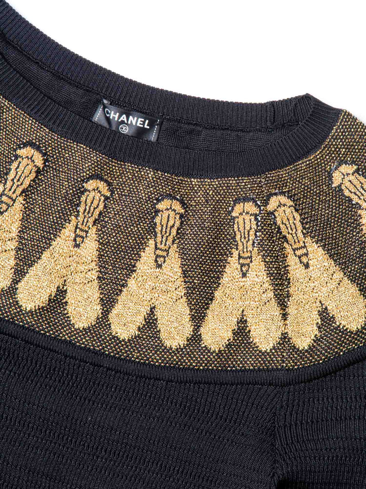 Top Quality Chanel CC Logo Scarab Beetle Knit Sweater Black