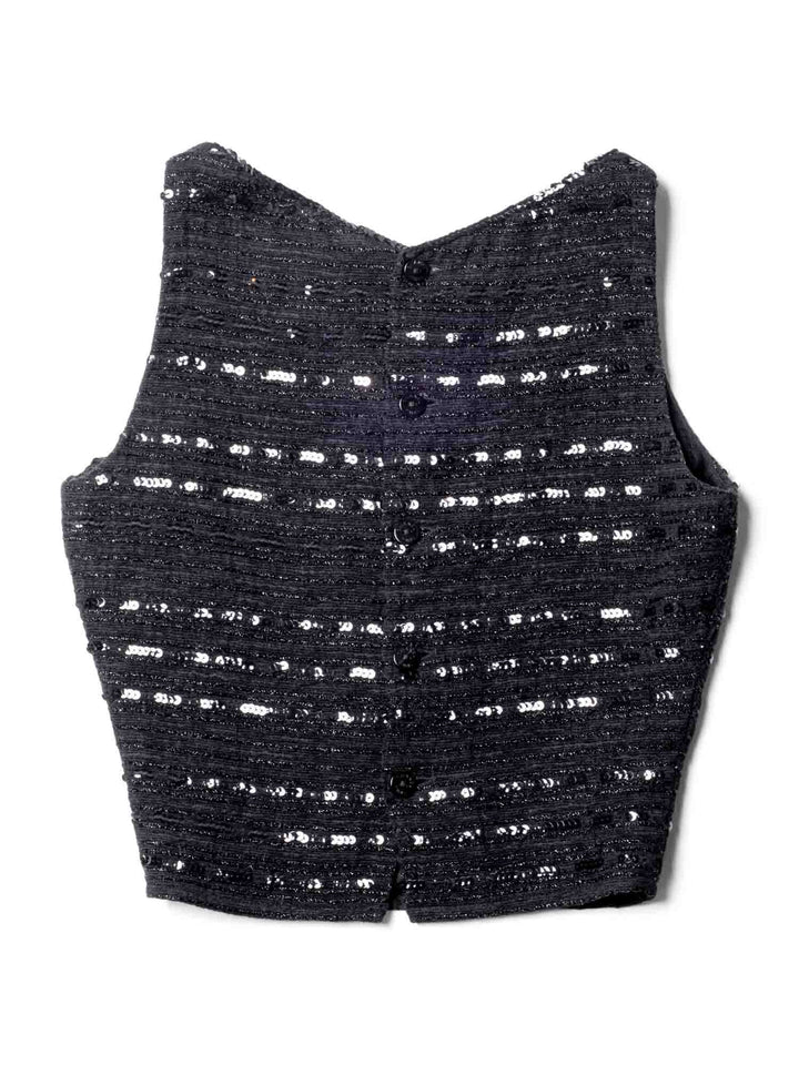 Top Quality Chanel CC Logo Sequin Tweed Cropped Top Black