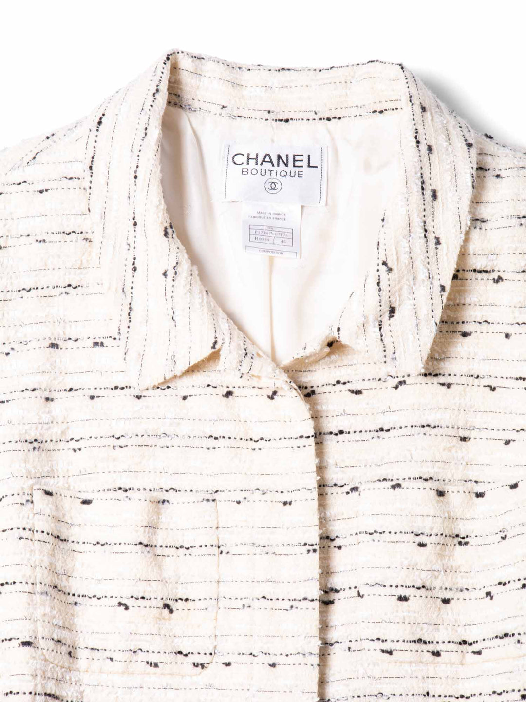 Top Quality Chanel CC Logo Sequin Tweed Jacket Cream