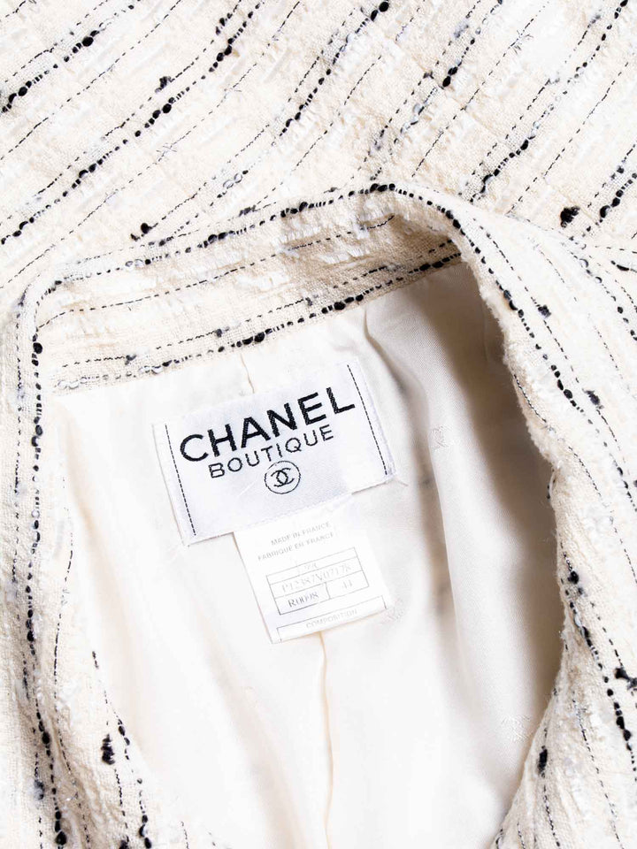 Top Quality Chanel CC Logo Sequin Tweed Jacket Cream
