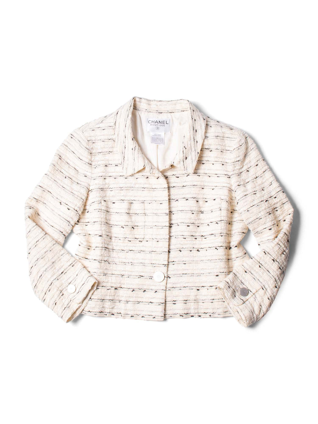 Top Quality Chanel CC Logo Sequin Tweed Jacket Cream