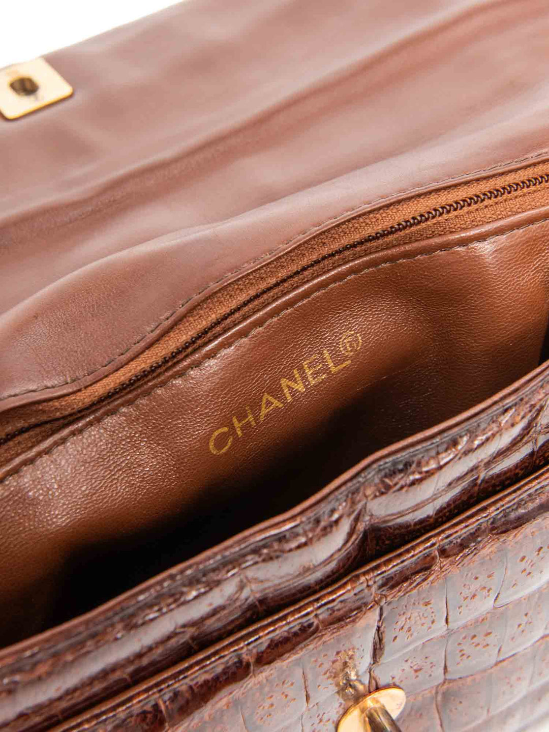 Top Quality Chanel CC Logo Shiny Crocodile Jumbo Flap Messenger Bag Brown