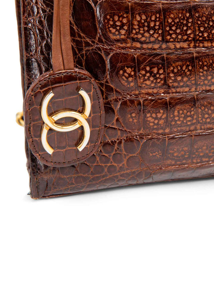 Top Quality Chanel CC Logo Shiny Crocodile Jumbo Flap Messenger Bag Brown
