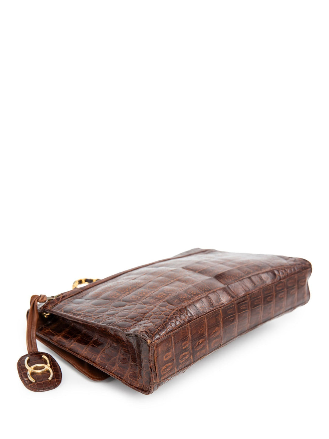 Top Quality Chanel CC Logo Shiny Crocodile Jumbo Flap Messenger Bag Brown