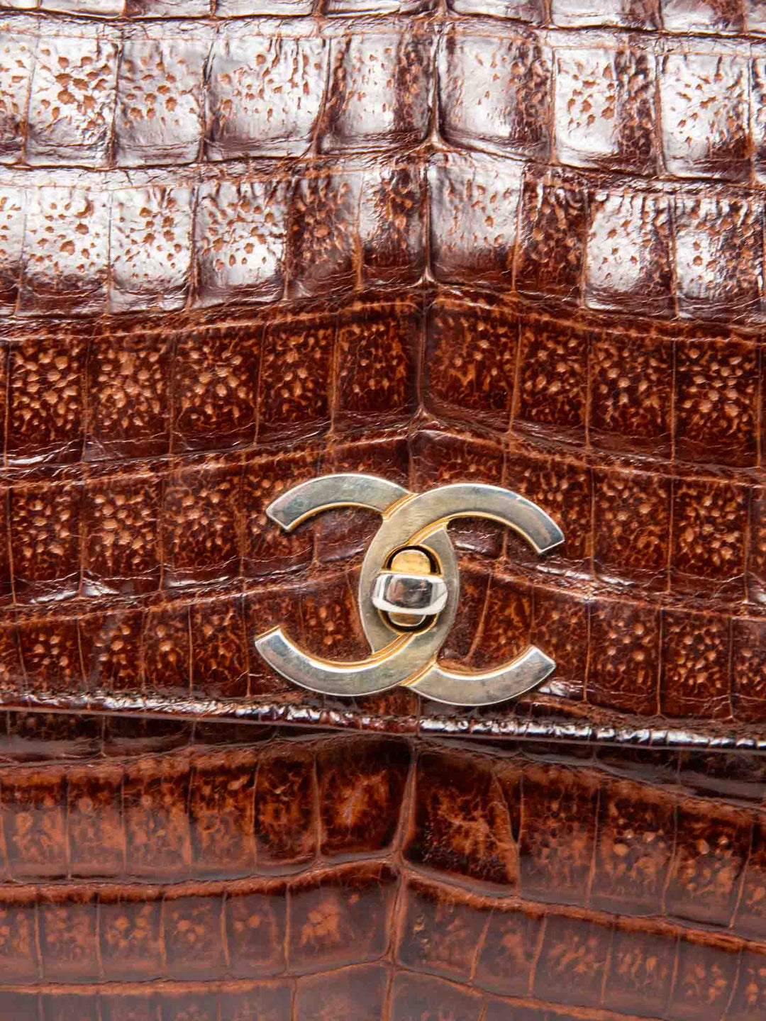 Top Quality Chanel CC Logo Shiny Crocodile Jumbo Flap Messenger Bag Brown