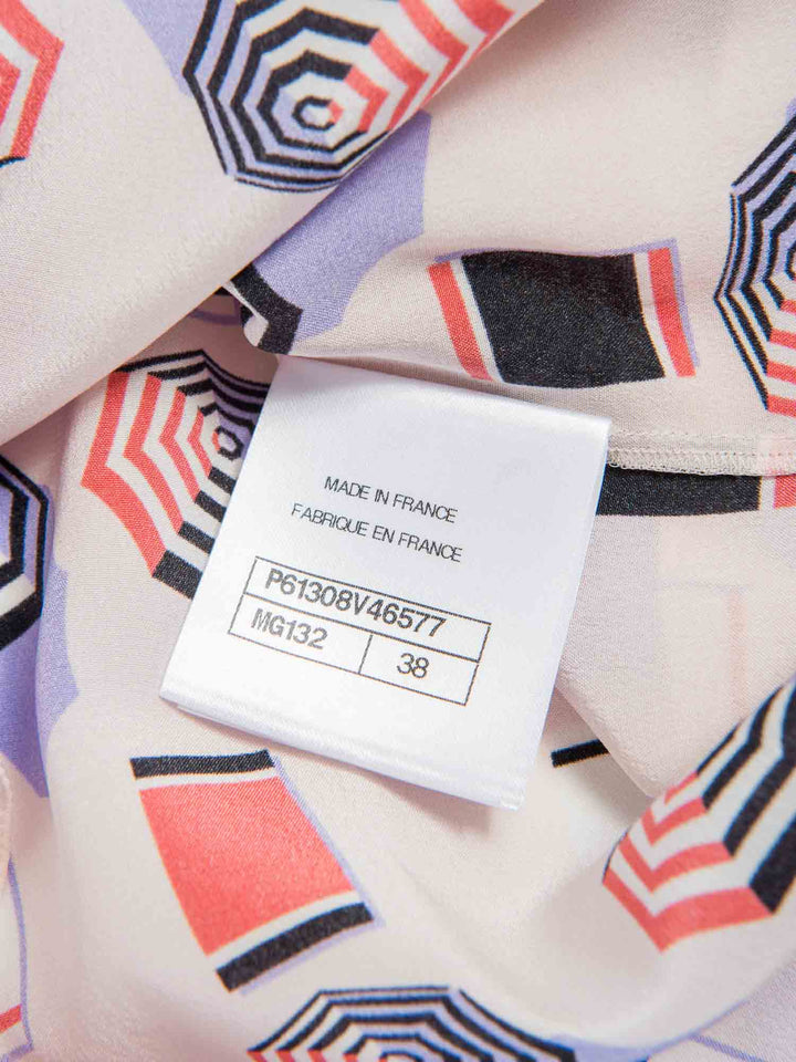 Top Quality Chanel CC Logo Silk Beach Motif Blouse Pink