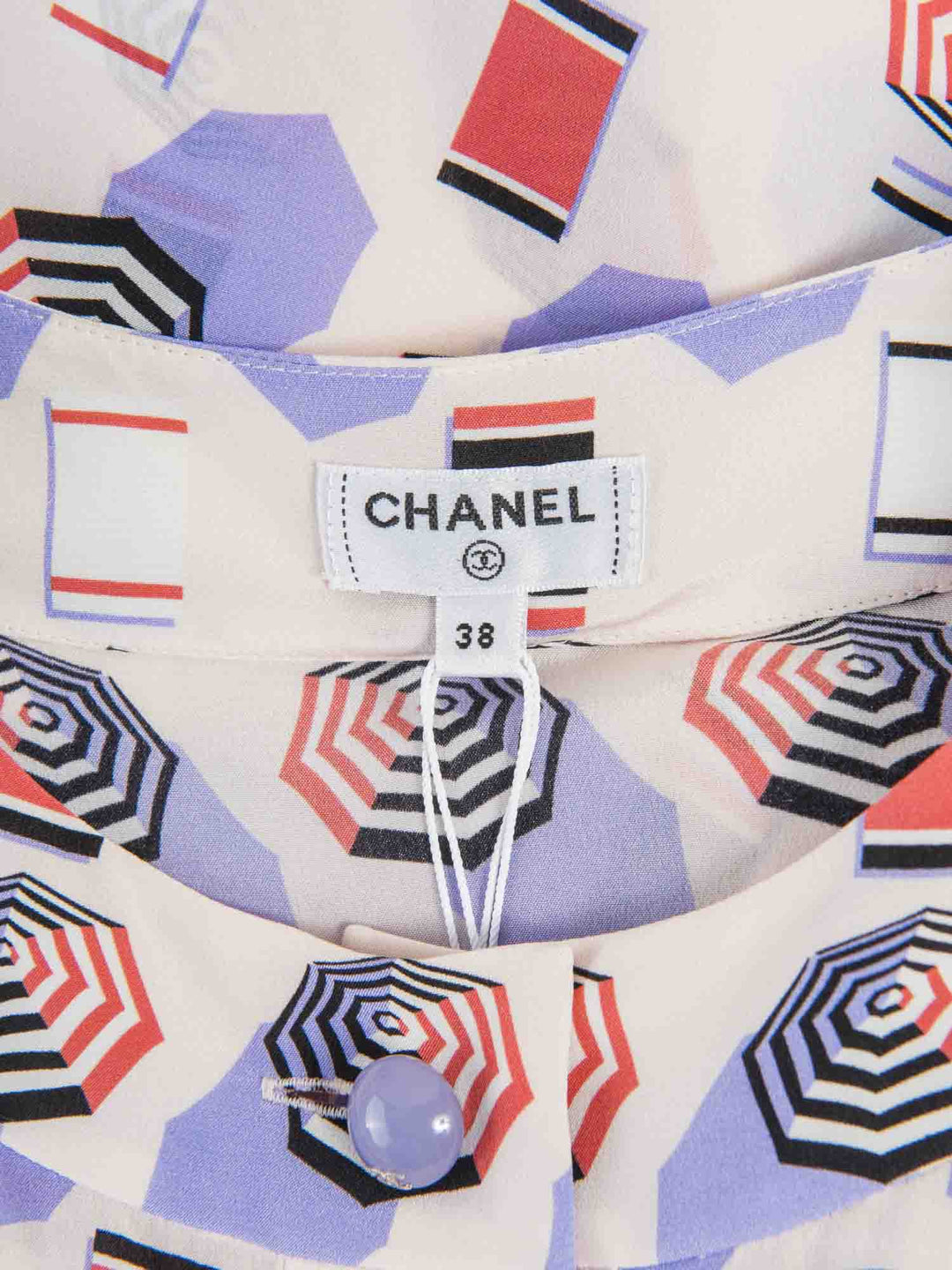 Top Quality Chanel CC Logo Silk Beach Motif Blouse Pink