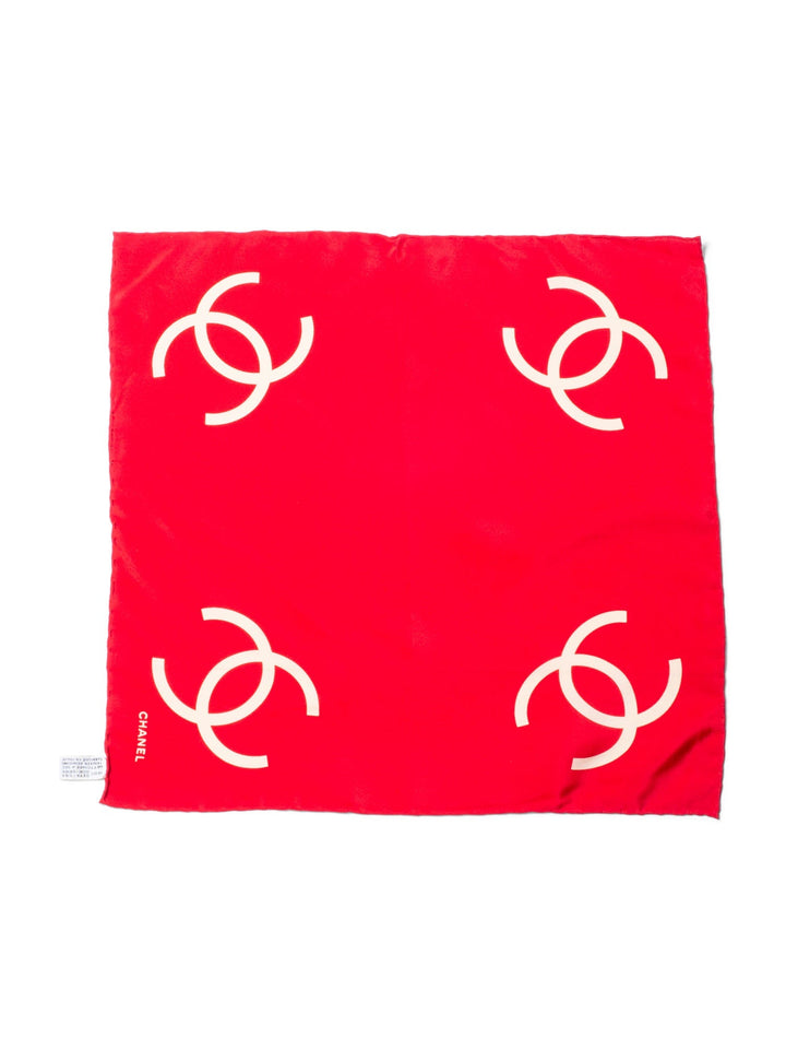 Top Quality Chanel CC Logo Silk Mini Scarf Red Beige