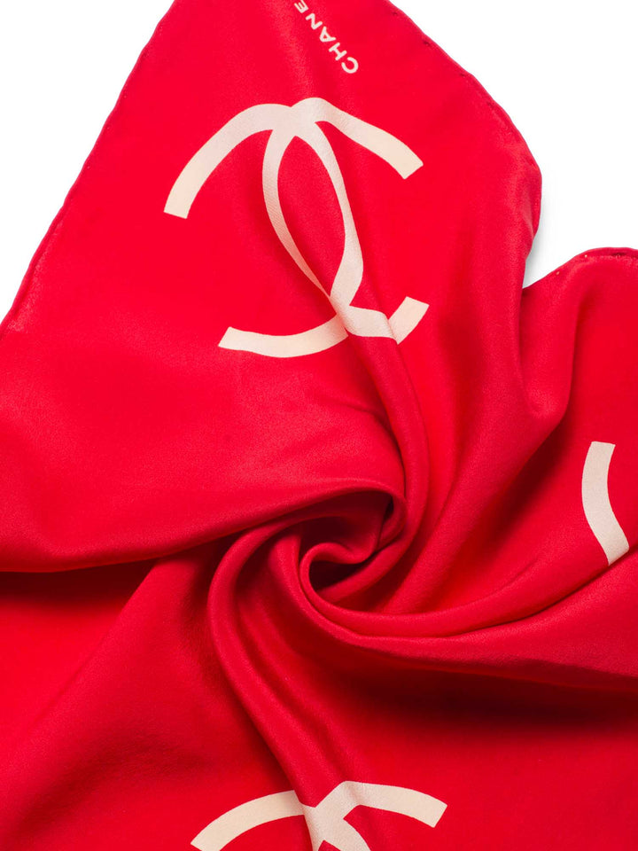 Top Quality Chanel CC Logo Silk Mini Scarf Red Beige