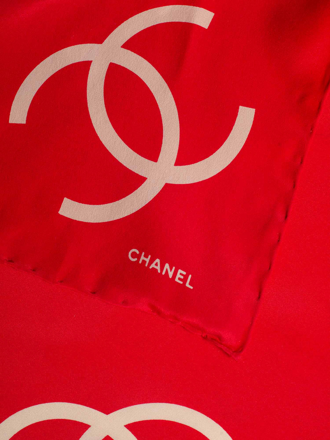 Top Quality Chanel CC Logo Silk Mini Scarf Red Beige