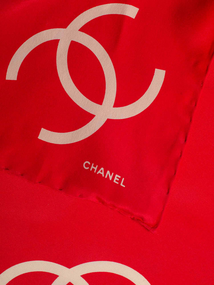 Top Quality Chanel CC Logo Silk Mini Scarf Red Beige