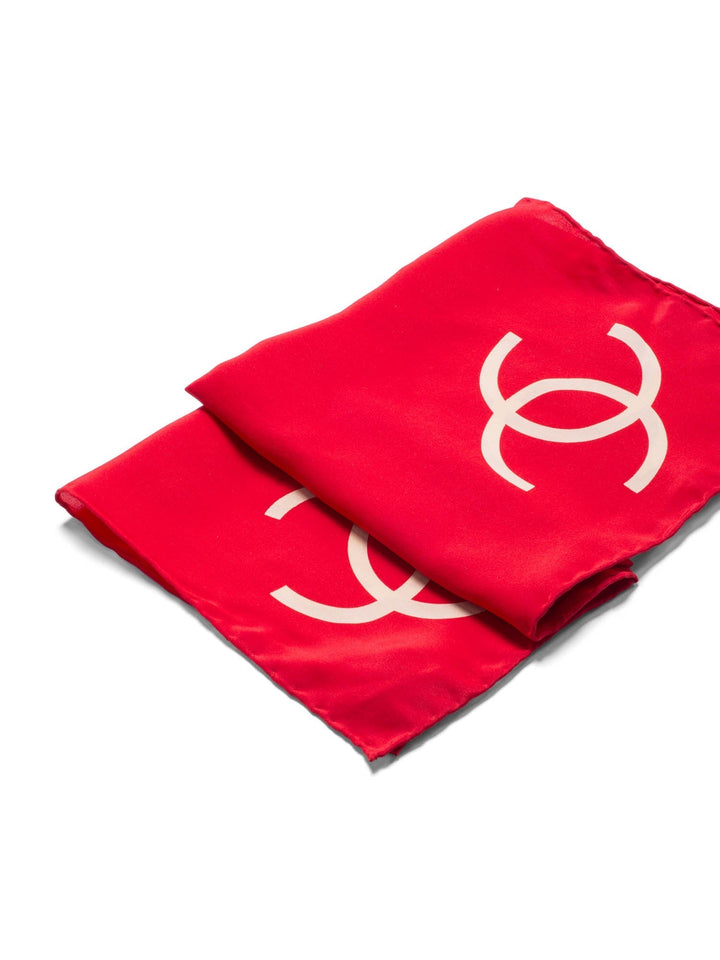 Top Quality Chanel CC Logo Silk Mini Scarf Red Beige