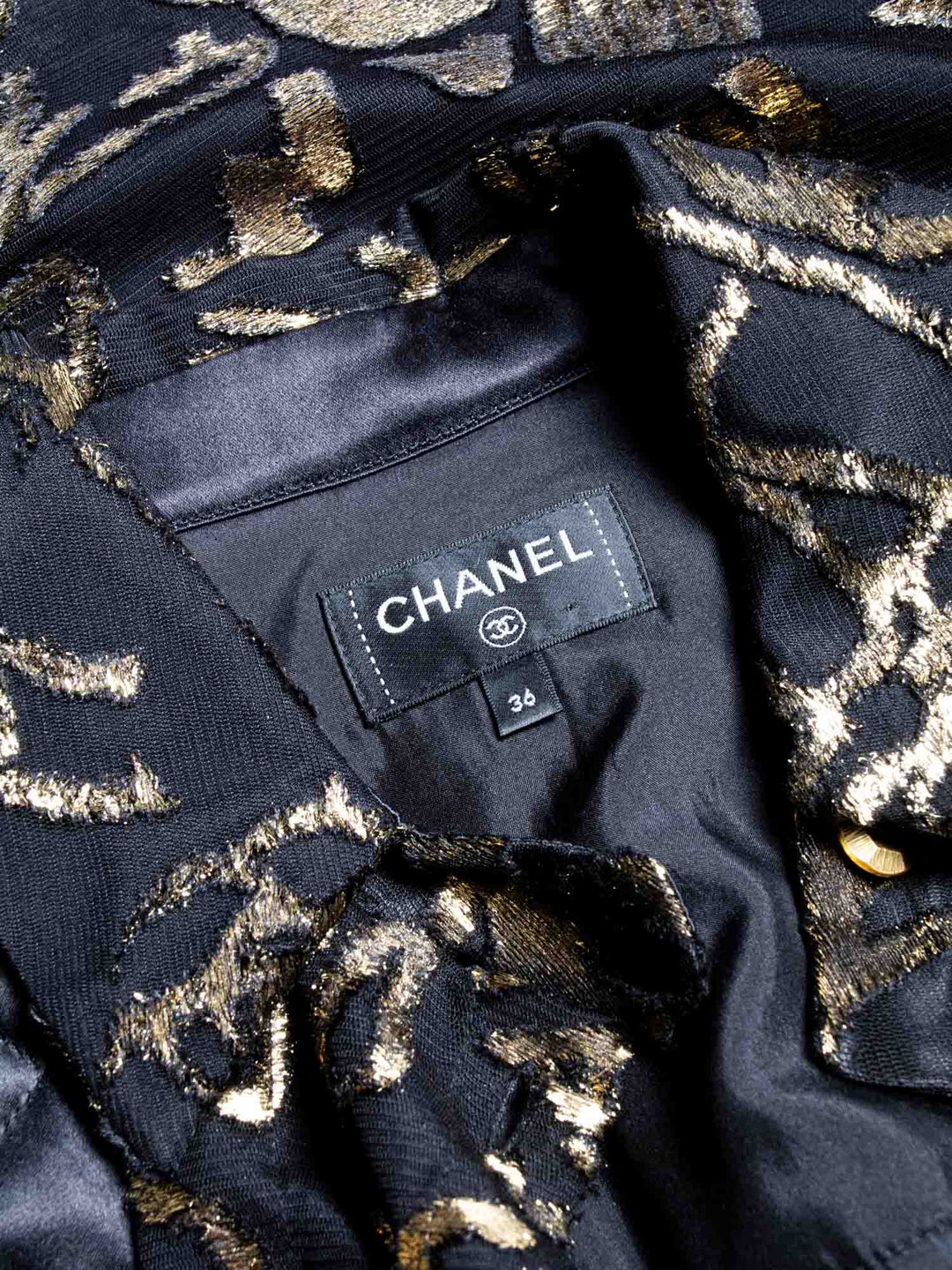 Top Quality Chanel CC Logo Silk New York Graffiti Button Up Blouse Black Gold