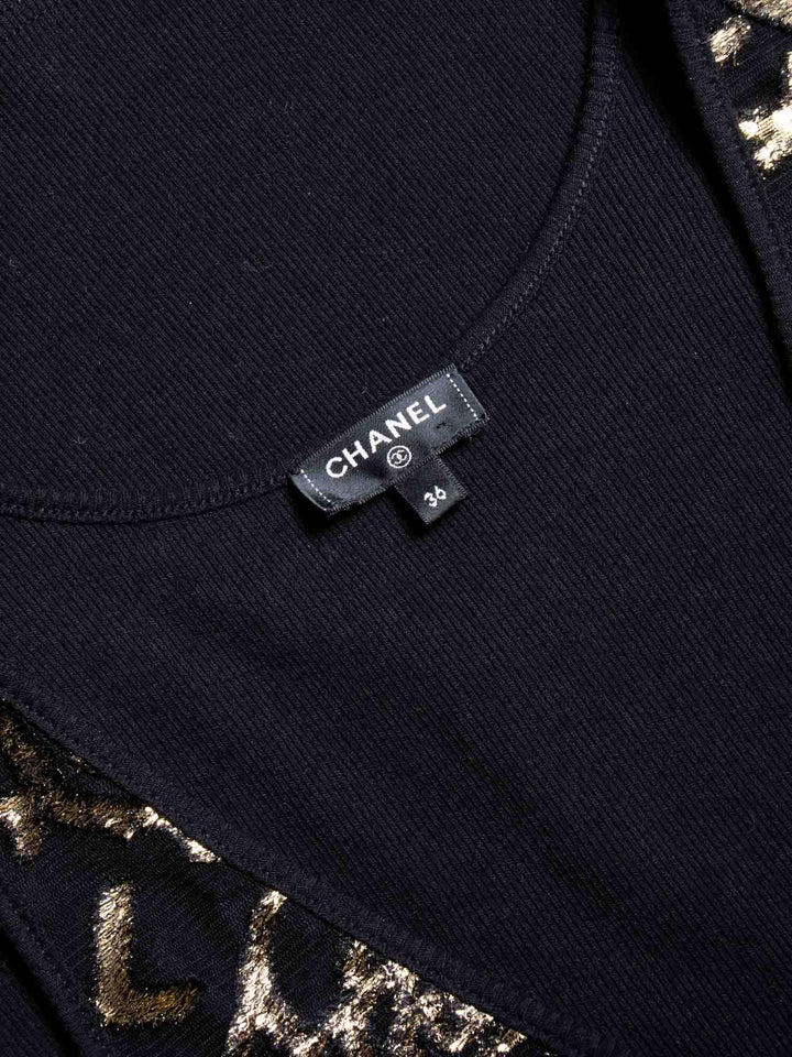 Top Quality Chanel CC Logo Silk New York Graffiti Sleeveless Top Black Gold