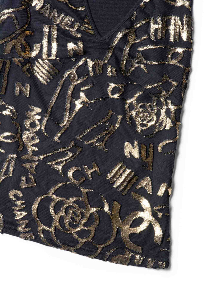 Top Quality Chanel CC Logo Silk New York Graffiti Sleeveless Top Black Gold