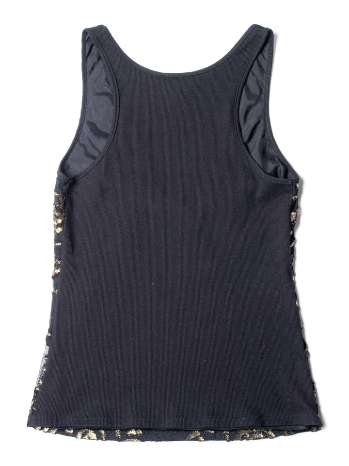 Top Quality Chanel CC Logo Silk New York Graffiti Sleeveless Top Black Gold