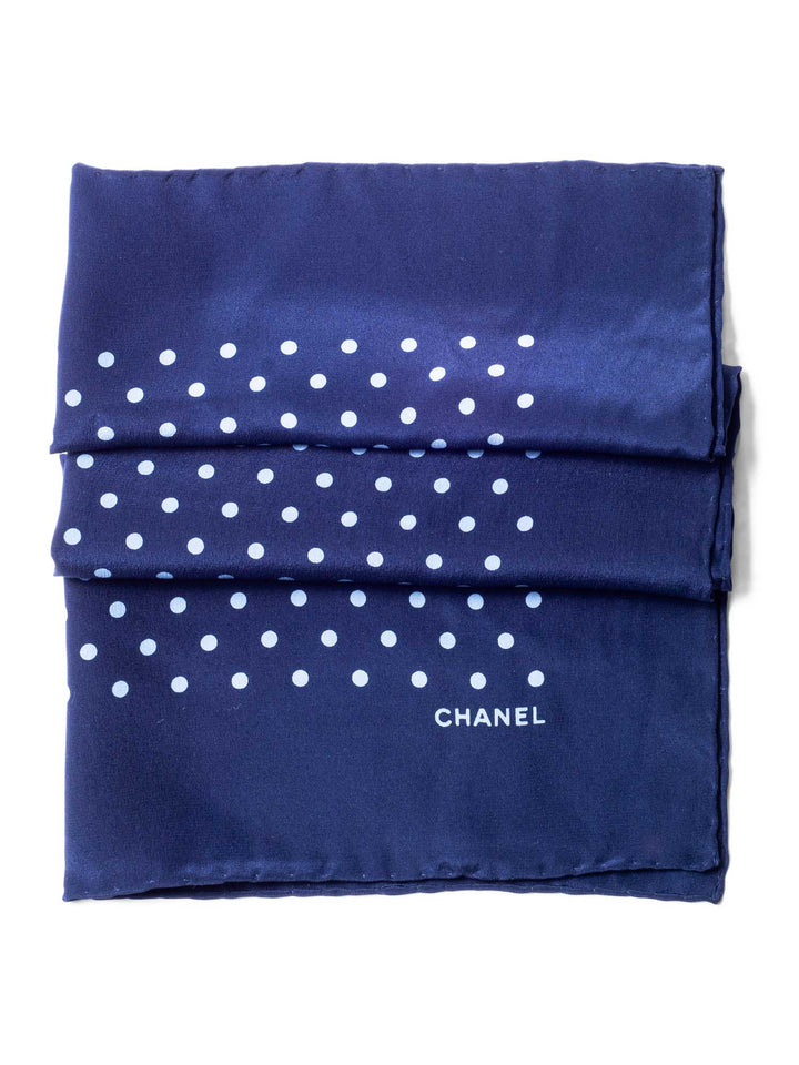 Top Quality Chanel CC Logo Silk Polka Dot Mini Scarf Navy