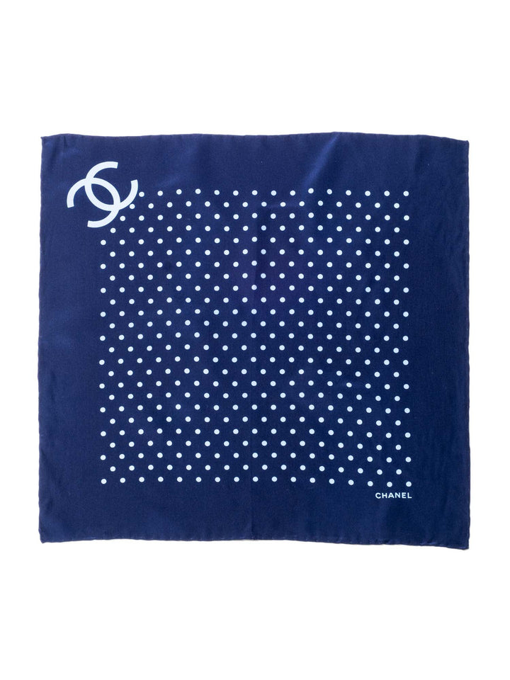Top Quality Chanel CC Logo Silk Polka Dot Mini Scarf Navy