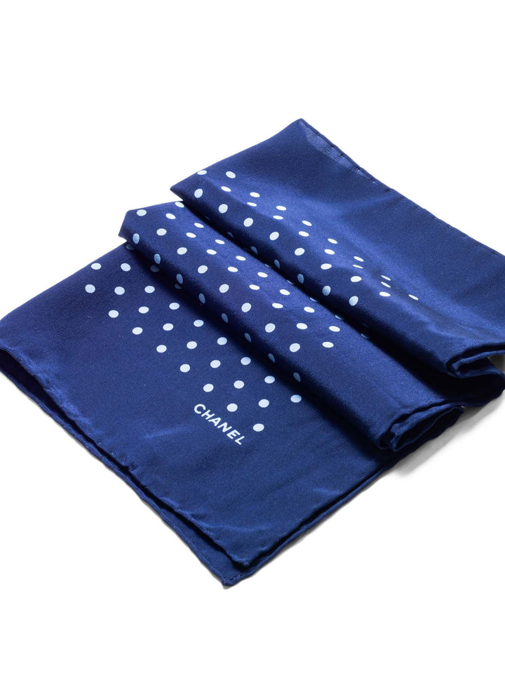Top Quality Chanel CC Logo Silk Polka Dot Mini Scarf Navy