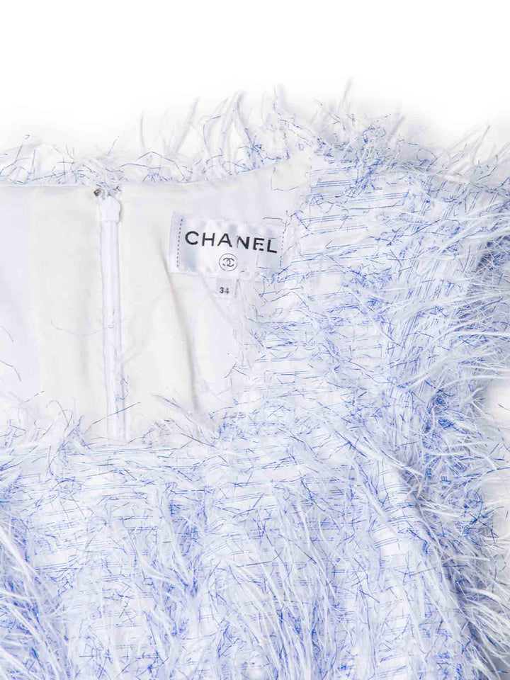 Top Quality Chanel CC Logo Sleeveless Fringe Mini Dress Blue White