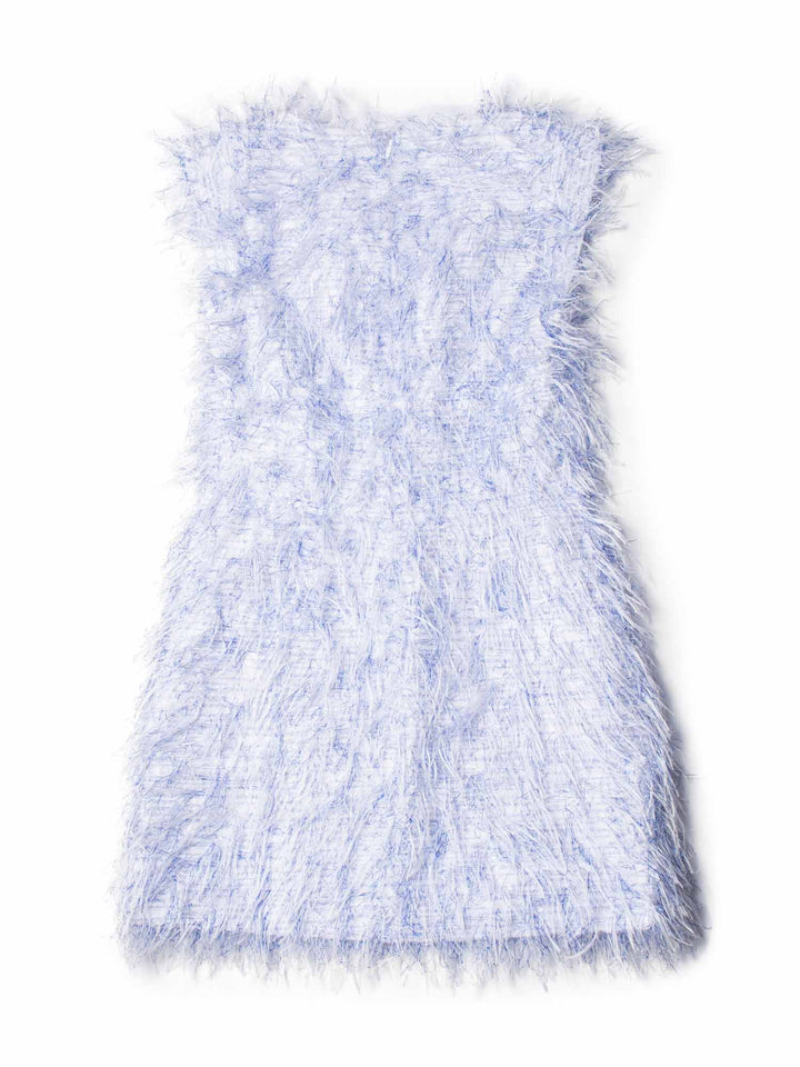 Top Quality Chanel CC Logo Sleeveless Fringe Mini Dress Blue White