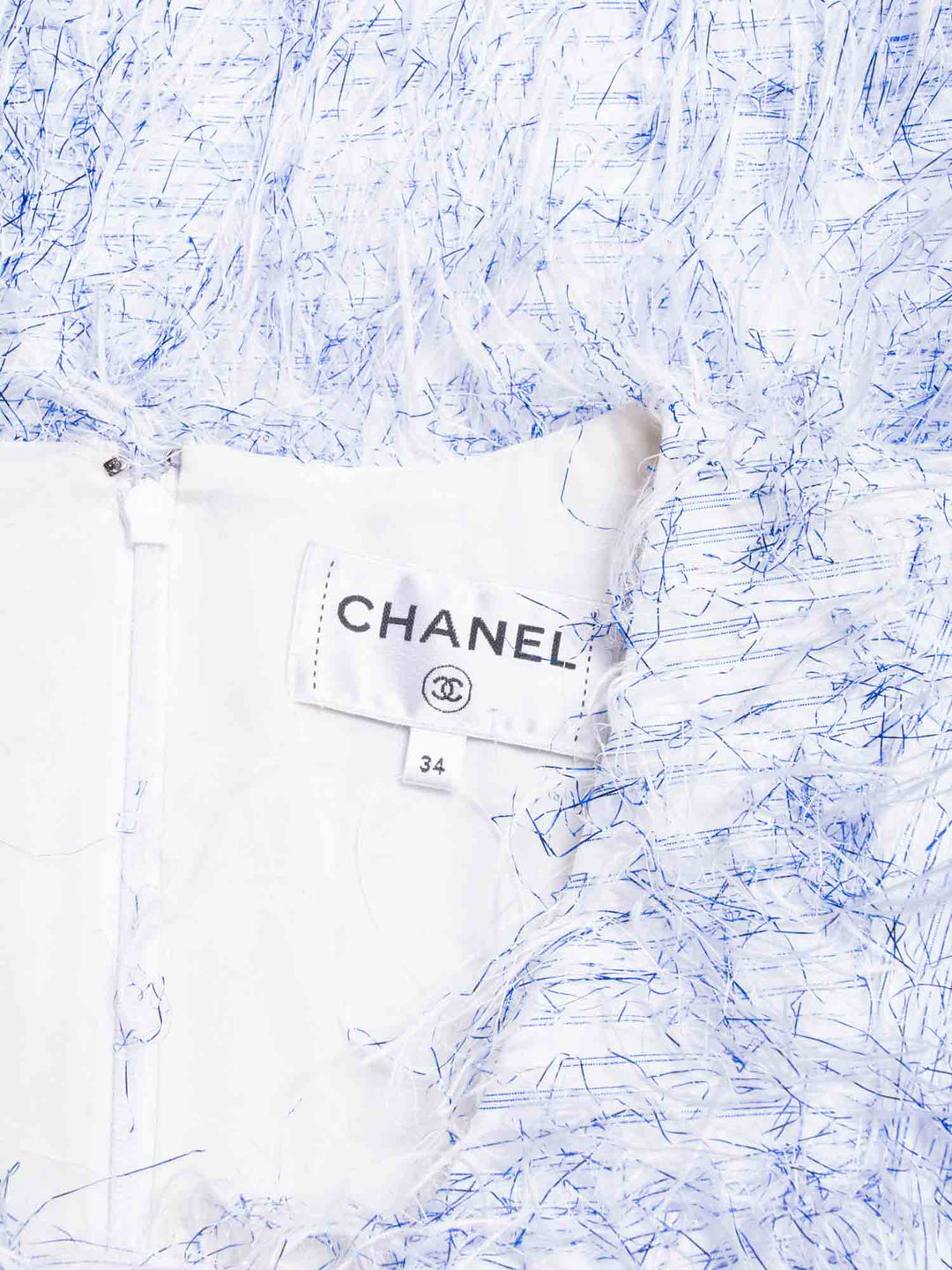 Top Quality Chanel CC Logo Sleeveless Fringe Mini Dress Blue White