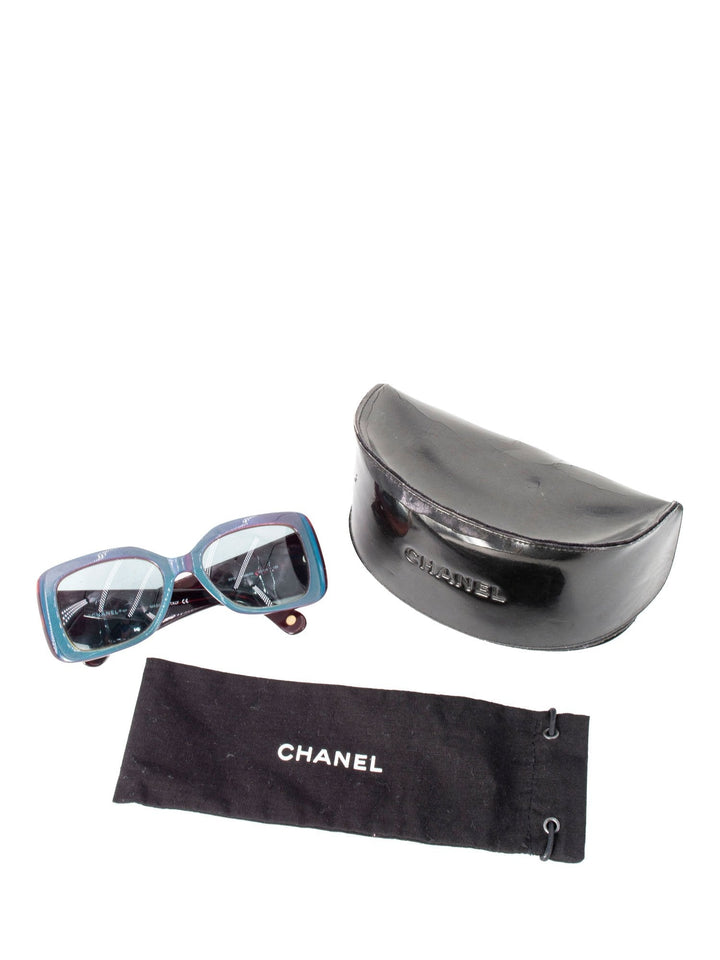 Top Quality Chanel CC Logo Square Sunglasses Blue Red