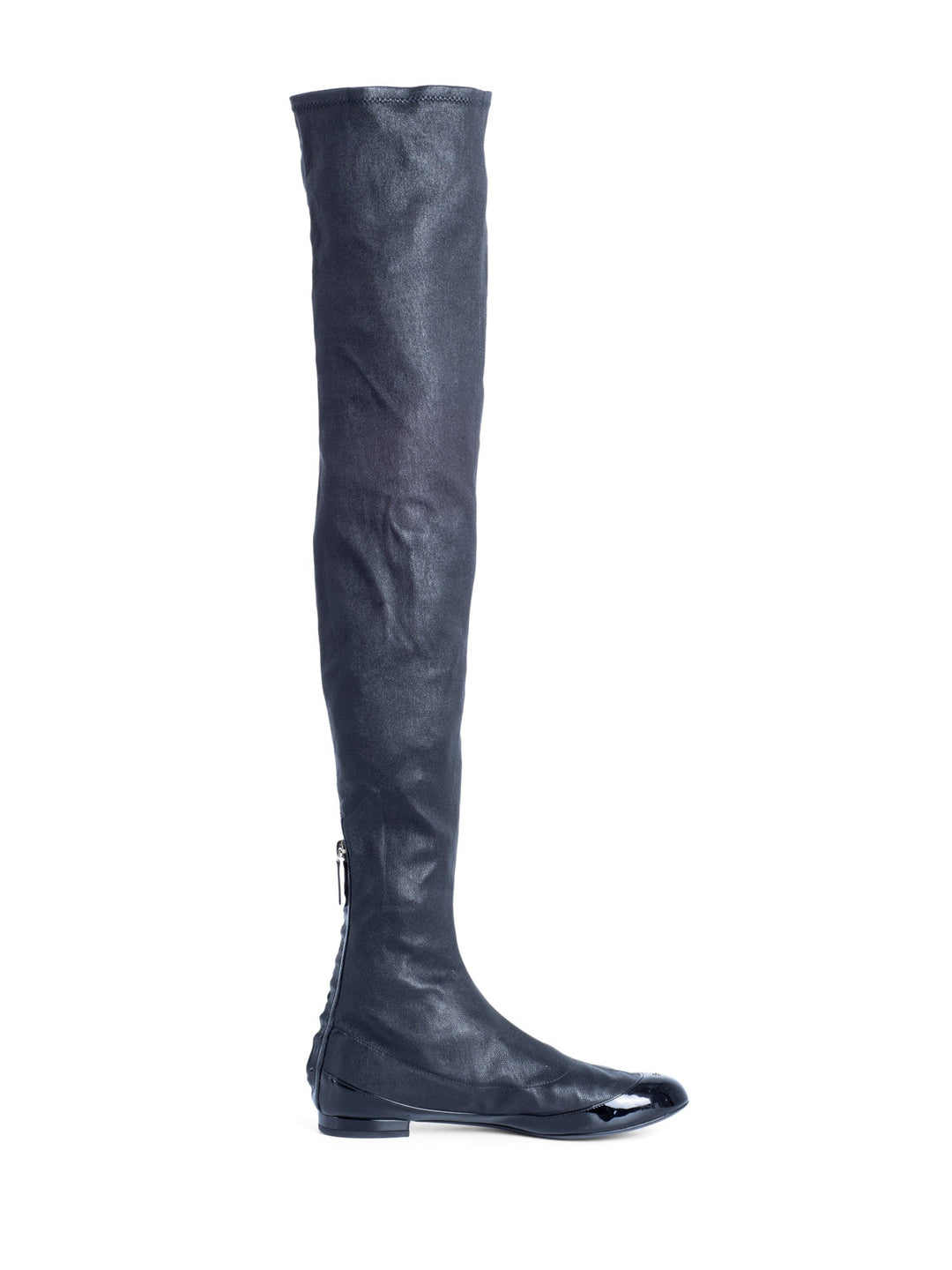 Top Quality Chanel CC Logo Stretchy Leather Cap Toe Over The Knee Boots Black