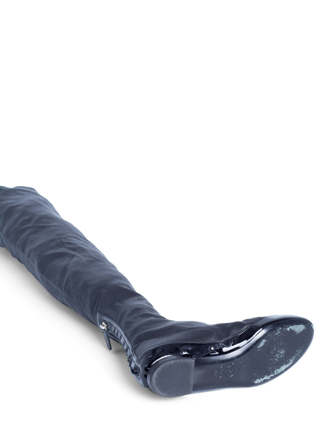 Top Quality Chanel CC Logo Stretchy Leather Cap Toe Over The Knee Boots Black