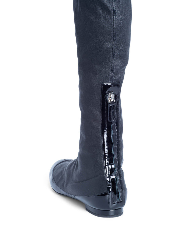 Top Quality Chanel CC Logo Stretchy Leather Cap Toe Over The Knee Boots Black