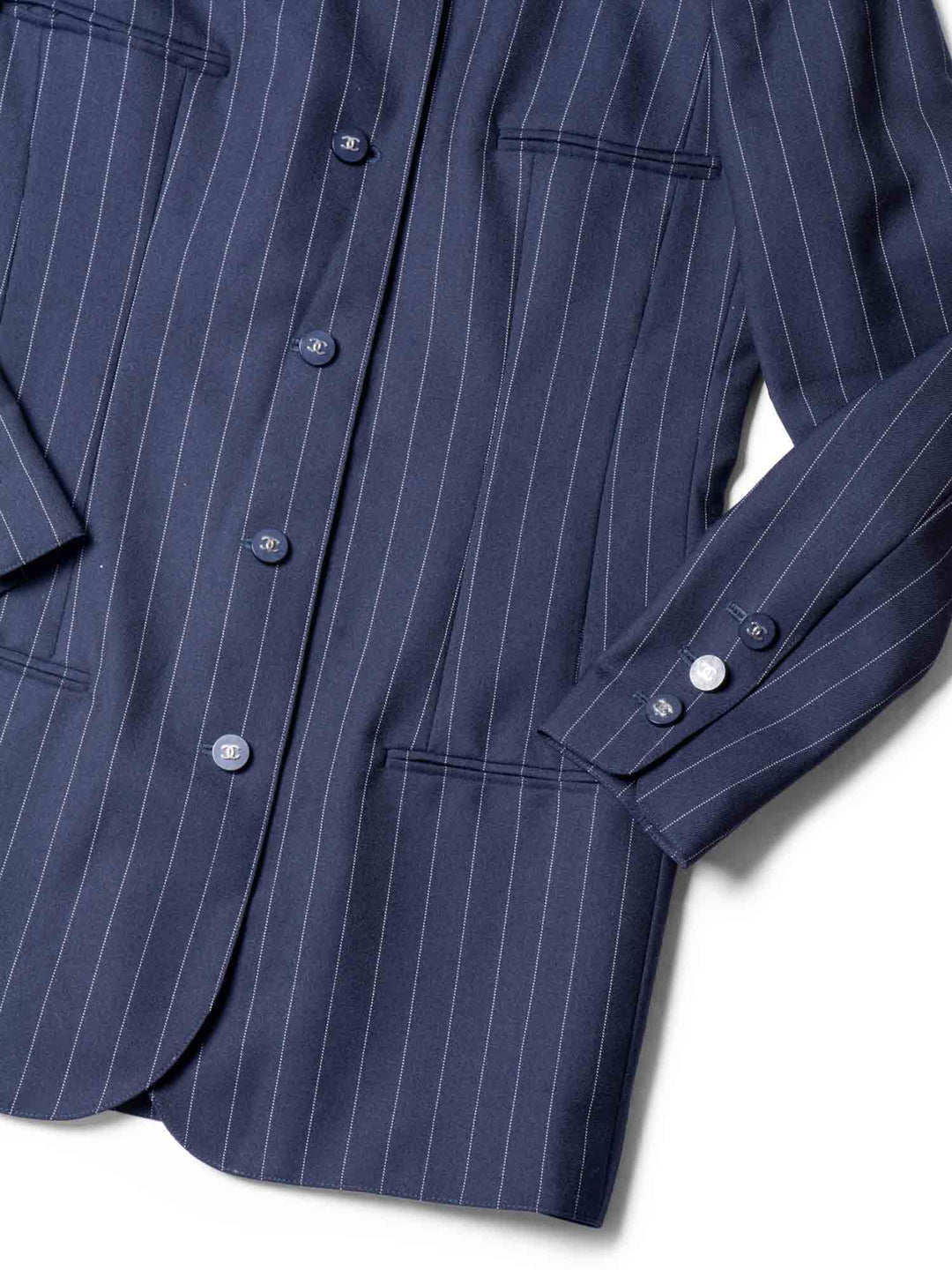 Top Quality Chanel CC Logo Striped Jacket Navy Blue
