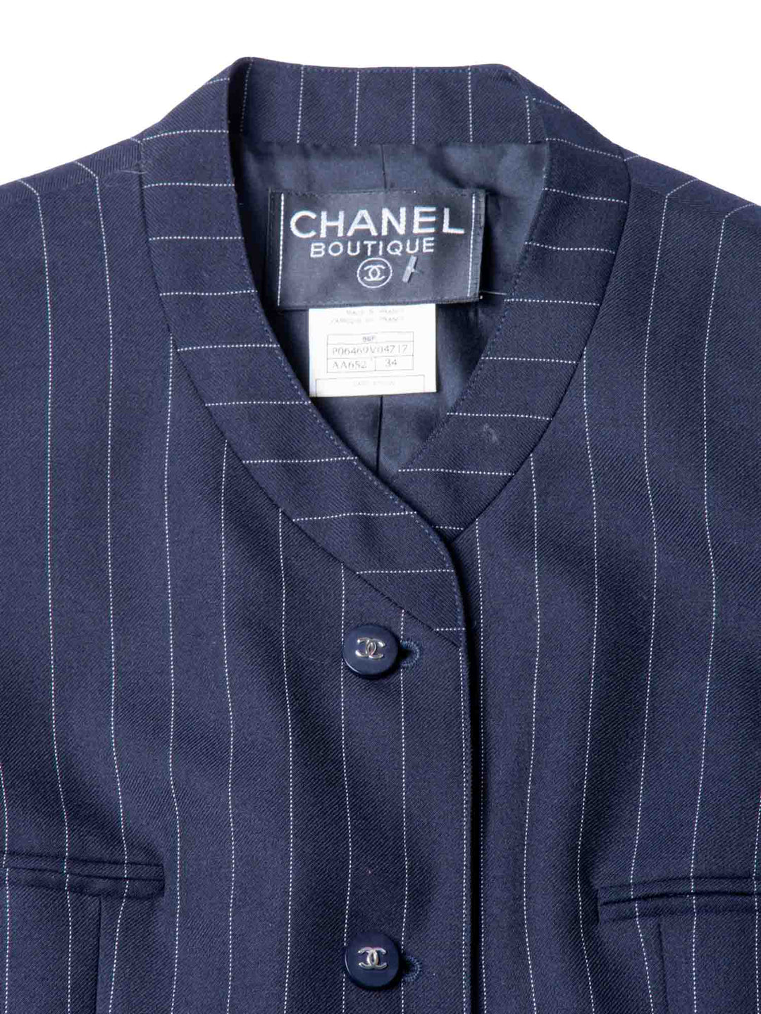 Top Quality Chanel CC Logo Striped Jacket Navy Blue