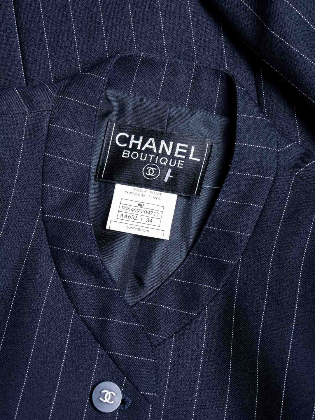 Top Quality Chanel CC Logo Striped Jacket Navy Blue