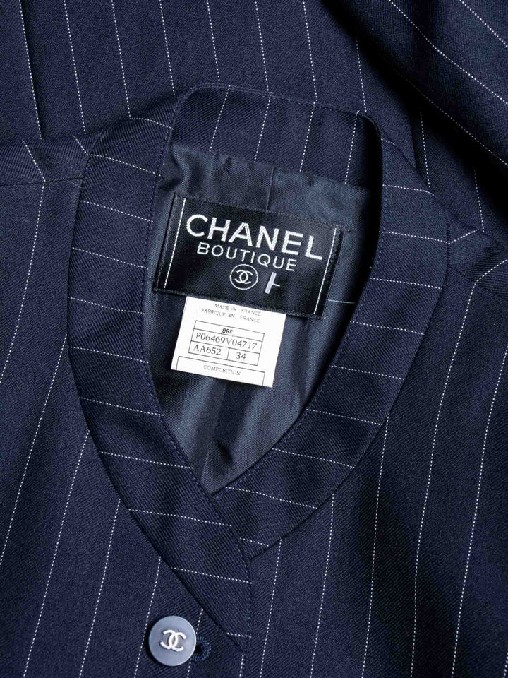 Top Quality Chanel CC Logo Striped Jacket Navy Blue